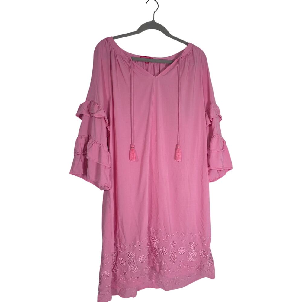 Simply Southern Pink Embroidered Ruffle Dress Women's XXL Coastal Beachy Boho
